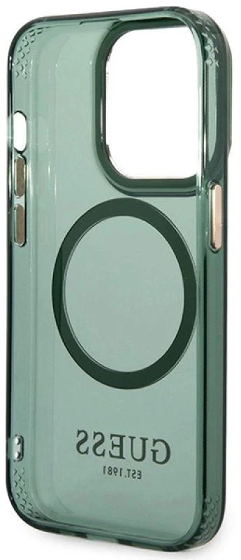 Apple iPhone 14 Pro Max Guess Dėklas Gold Outline Translucent MagSafe žalios spalvos