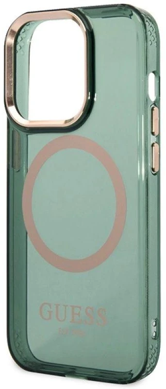 Apple iPhone 14 Pro Max Guess Dėklas Gold Outline Translucent MagSafe žalios spalvos