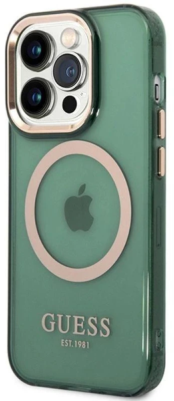 Apple iPhone 14 Pro Max Guess Dėklas Gold Outline Translucent MagSafe žalios spalvos