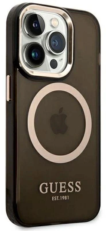 Guess GUHMP14XHTCMK Apple iPhone 14 Pro Max 6,7″ juodos spalvos kietas dėklas Gold Outline Translucent MagSafe