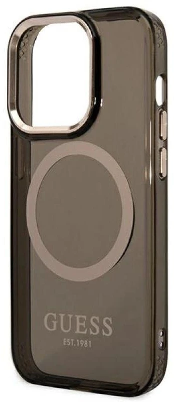 Guess GUHMP14XHTCMK Apple iPhone 14 Pro Max 6,7″ juodos spalvos kietas dėklas Gold Outline Translucent MagSafe