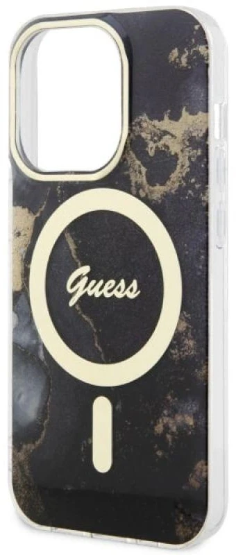 Guess GUHMP14XHTMRSK Apple iPhone 14 Pro Max 6.7″ juodos spalvos kietas dėklas Golden Marble MagSafe