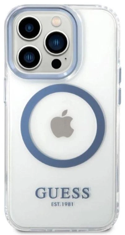 Guess GUHMP14XHTRMB Apple iPhone 14 Pro Max6.7″ mėlynas kietas dėklas Metal Outline Magsafe