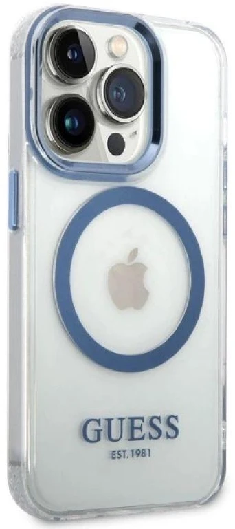 Guess GUHMP14XHTRMB Apple iPhone 14 Pro Max6.7″ mėlynas kietas dėklas Metal Outline Magsafe