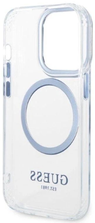 Guess GUHMP14XHTRMB Apple iPhone 14 Pro Max6.7″ mėlynas kietas dėklas Metal Outline Magsafe