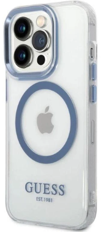 Guess GUHMP14XHTRMB Apple iPhone 14 Pro Max6.7″ mėlynas kietas dėklas Metal Outline Magsafe