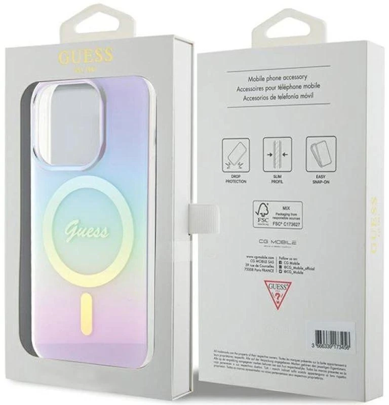 Guess GUHMP15LHITSU Apple iPhone 15 Pro 6.1″ violetinės spalvos kietas dėklas IML Iridescent MagSafe