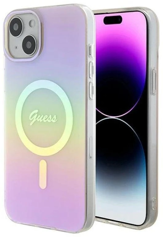 „Guess“ GUHMP15MHITSP „iPhone 15 Plus 6.7“ rausvas/rožinis kietas dėklas IML Iridescent MagSafe