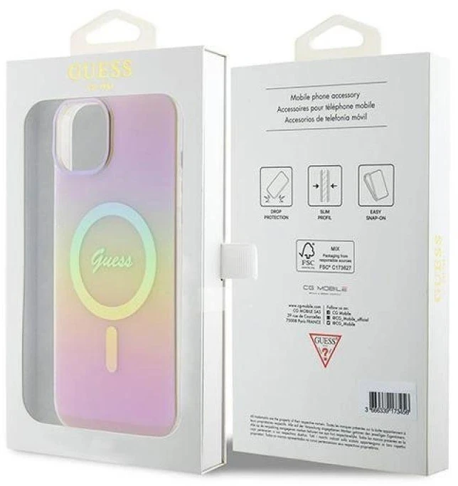 „Guess“ GUHMP15MHITSP „iPhone 15 Plus 6.7“ rausvas/rožinis kietas dėklas IML Iridescent MagSafe