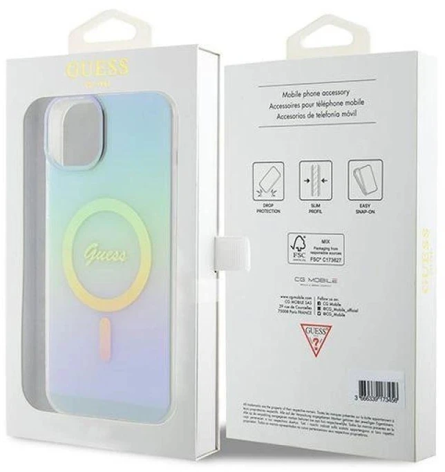 Dėklas GUESS GUHMP15MHITSQ IPHONE 15 PLUS / 14 PLUS 6,7 colių TURKIS / TURKIS KIETAS IML IRIDESCENT MAGSAFE