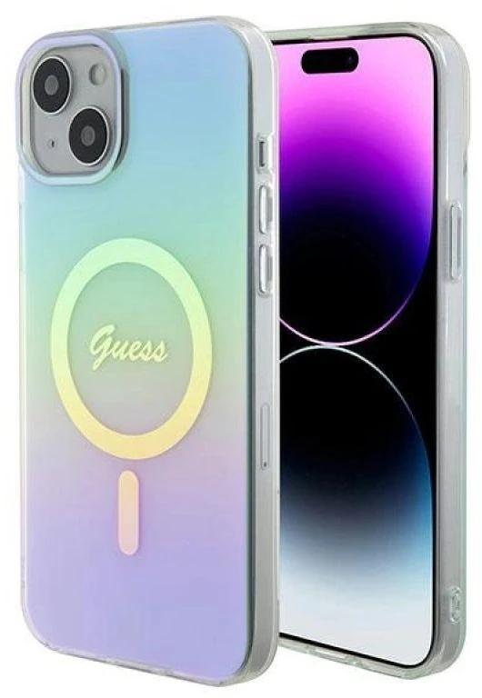 Dėklas GUESS GUHMP15MHITSQ IPHONE 15 PLUS / 14 PLUS 6,7 colių TURKIS / TURKIS KIETAS IML IRIDESCENT MAGSAFE