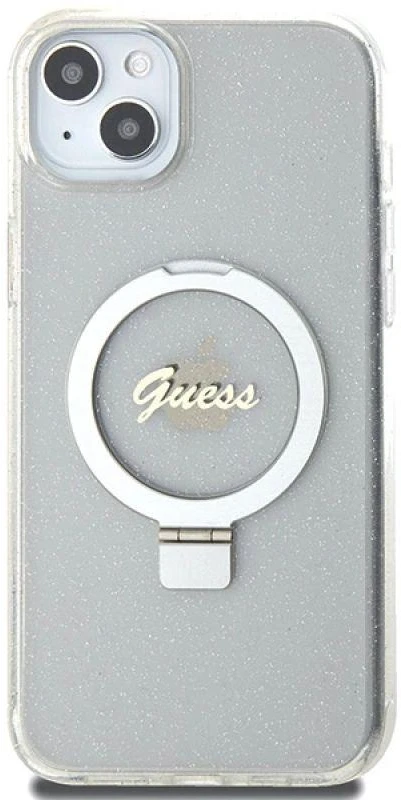 Dėklas GUESS GUHMP15MHRSGSD IPHONE 15 PLUS / 14 PLUS 6.7 "TRANSPARENT / TRANSPARENT HARDCASE RING STAND SCRIPT GLITTER MAGSAFE