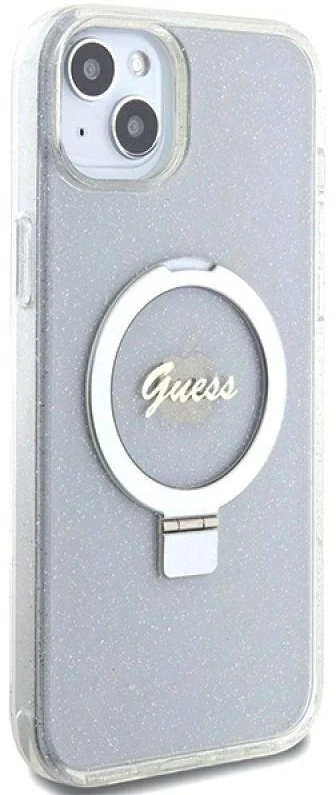 Dėklas GUESS GUHMP15MHRSGSD IPHONE 15 PLUS / 14 PLUS 6.7 "TRANSPARENT / TRANSPARENT HARDCASE RING STAND SCRIPT GLITTER MAGSAFE