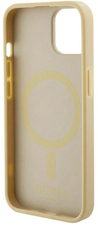 Guess GUHMP15MPSAHMCB Apple iPhone 15 Plus/ 14 Plus 6.7″ auksinis kietas dėklas Saffiano MagSafe