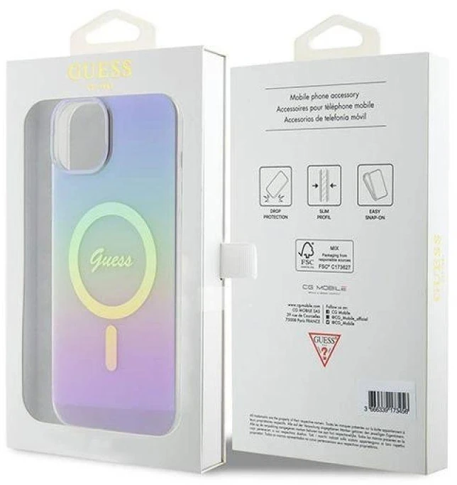 GUESS GUHMP15SHITSU IPHONE 15/14/13 6.1" VIOLETINIS / VIOLETINIS KIETAS DĖKLAS IML IRIDESCENT MAGSAFE