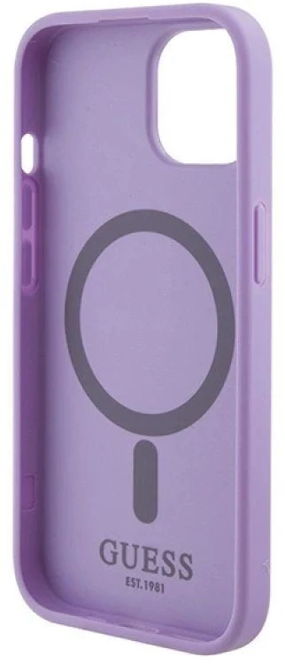 Guess GUHMP15SPSAHMCU Apple iPhone 15 / 14 /13 6.1″ violetinės spalvos kietas dėklas Saffiano MagSafe