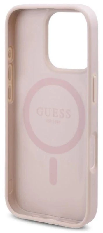 Guess GUHMP16LP4ROPEMCP Apple iPhone 16 Pro 6.3″ rožinės spalvos kietas dėklas 4G Flowers Print MagSafe