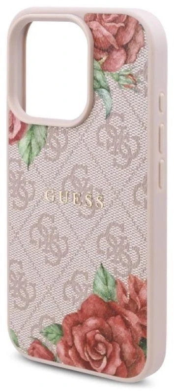 Guess GUHMP16LP4ROPEMCP Apple iPhone 16 Pro 6.3″ rožinės spalvos kietas dėklas 4G Flowers Print MagSafe