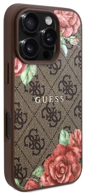 Guess GUHMP16LP4ROPEMCW Apple iPhone 16 Pro 6.3″ rudos spalvos kietas dėklas 4G Flowers Print MagSafe