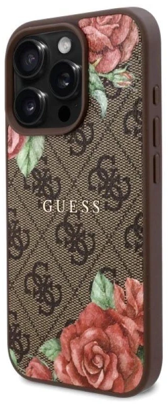 Guess GUHMP16LP4ROPEMCW Apple iPhone 16 Pro 6.3″ rudos spalvos kietas dėklas 4G Flowers Print MagSafe