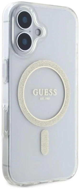 Guess GUHMP16MHFGERET Apple iPhone 16 Plus 6.7″ skaidrus kietas dėklas IML Glitter Circle