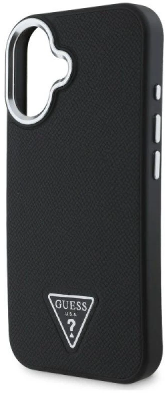 Guess GUHMP16MPGTSPSK Apple iPhone 16 Plus 6.7″ juodos spalvos kietas dėklas Grained Triangle MagSafe