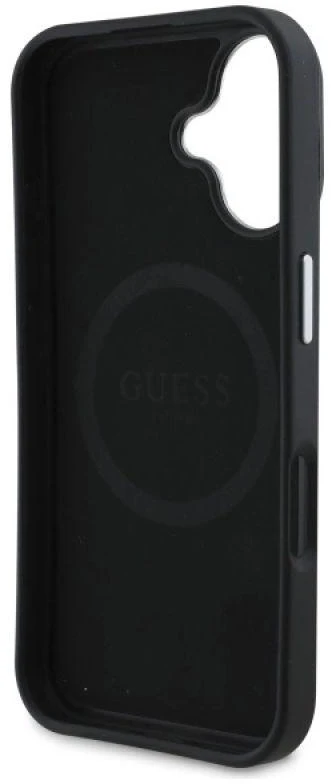 Guess GUHMP16MPGTSPSK Apple iPhone 16 Plus 6.7″ juodos spalvos kietas dėklas Grained Triangle MagSafe