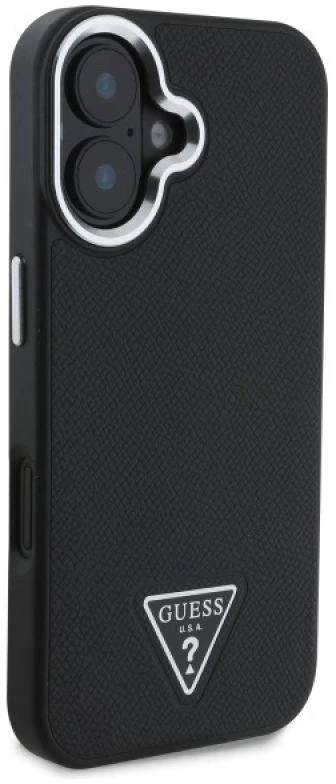 Guess GUHMP16MPGTSPSK Apple iPhone 16 Plus 6.7″ juodos spalvos kietas dėklas Grained Triangle MagSafe