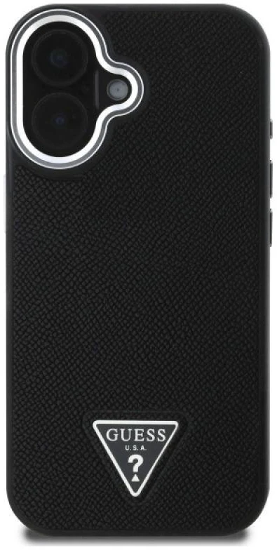 Guess GUHMP16MPGTSPSK Apple iPhone 16 Plus 6.7″ juodos spalvos kietas dėklas Grained Triangle MagSafe