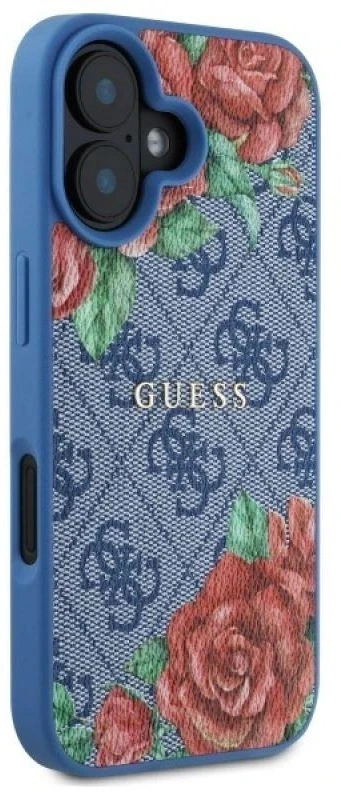Guess GUHMP16SP4ROPEMCB Apple iPhone 16 6.1″ mėlynas kietas dėklas 4G Flowers Print MagSafe