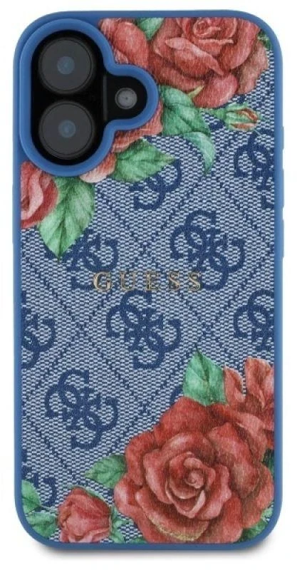 Guess GUHMP16SP4ROPEMCB Apple iPhone 16 6.1″ mėlynas kietas dėklas 4G Flowers Print MagSafe