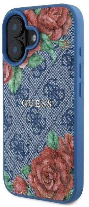 Guess GUHMP16SP4ROPEMCB Apple iPhone 16 6.1″ mėlynas kietas dėklas 4G Flowers Print MagSafe