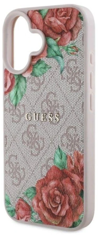 Guess GUHMP16SP4ROPEMCP Apple iPhone 16 6.1″ rožinės spalvos kietas dėklas 4G Flowers Print MagSafe
