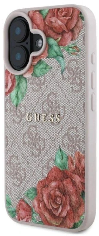 Guess GUHMP16SP4ROPEMCP Apple iPhone 16 6.1″ rožinės spalvos kietas dėklas 4G Flowers Print MagSafe
