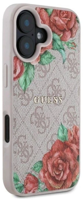Guess GUHMP16SP4ROPEMCP Apple iPhone 16 6.1″ rožinės spalvos kietas dėklas 4G Flowers Print MagSafe