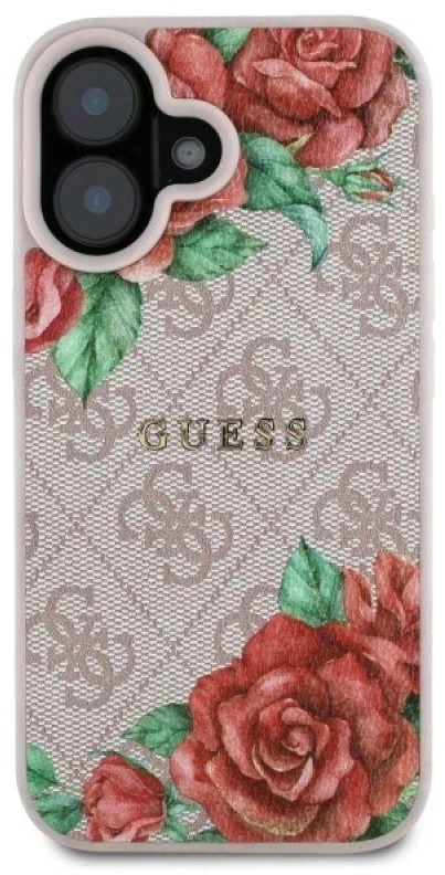Guess GUHMP16SP4ROPEMCP Apple iPhone 16 6.1″ rožinės spalvos kietas dėklas 4G Flowers Print MagSafe