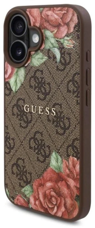 Guess GUHMP16SP4ROPEMCW Apple iPhone 16 6.1″ rudos spalvos kietas dėklas 4G Flowers Print MagSafe