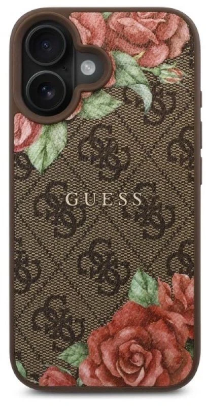Guess GUHMP16SP4ROPEMCW Apple iPhone 16 6.1″ rudos spalvos kietas dėklas 4G Flowers Print MagSafe