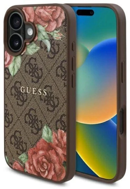 Guess GUHMP16SP4ROPEMCW Apple iPhone 16 6.1″ rudos spalvos kietas dėklas 4G Flowers Print MagSafe