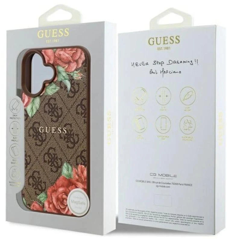 Guess GUHMP16SP4ROPEMCW Apple iPhone 16 6.1″ rudos spalvos kietas dėklas 4G Flowers Print MagSafe