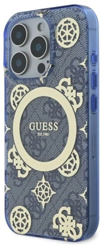 Guess GUHMP16XH4PYEEB Apple iPhone 16 Pro Max 6.9″ mėlynas kietas dėklas IML Peony On 4G Background Magsafe