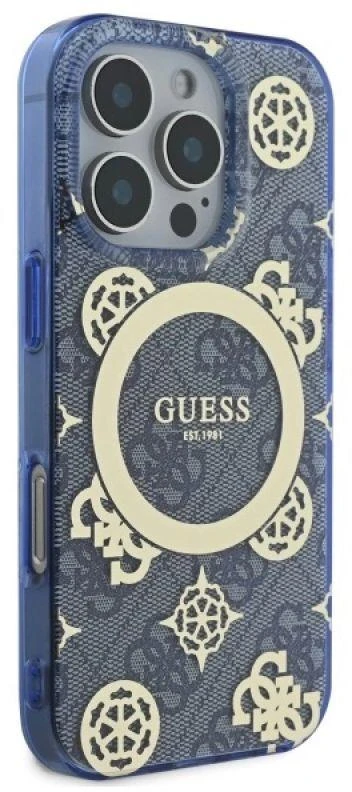 Guess GUHMP16XH4PYEEB Apple iPhone 16 Pro Max 6.9″ mėlynas kietas dėklas IML Peony On 4G Background Magsafe