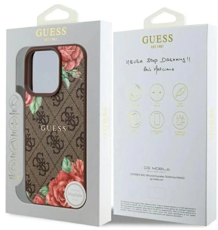Guess GUHMP16XP4ROPEMCW Apple iPhone 16 Pro Max 6.9″ rudos spalvos kietas dėklas 4G Flowers Print MagSafe