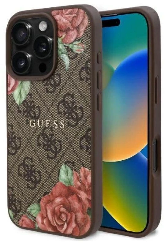 Guess GUHMP16XP4ROPEMCW Apple iPhone 16 Pro Max 6.9″ rudos spalvos kietas dėklas 4G Flowers Print MagSafe