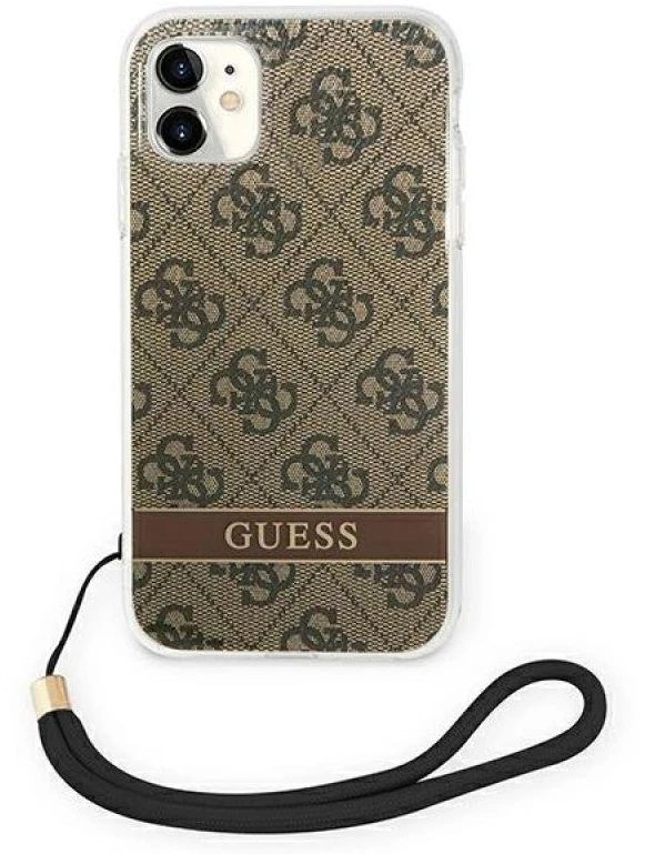 „Guess“ GUOHCN61H4STW „Apple iPhone 11“ rudas kietas dėklas 4G su spauda ir dirželiu.