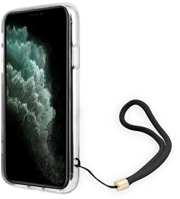 „Guess“ GUOHCN61H4STW „Apple iPhone 11“ rudas kietas dėklas 4G su spauda ir dirželiu.