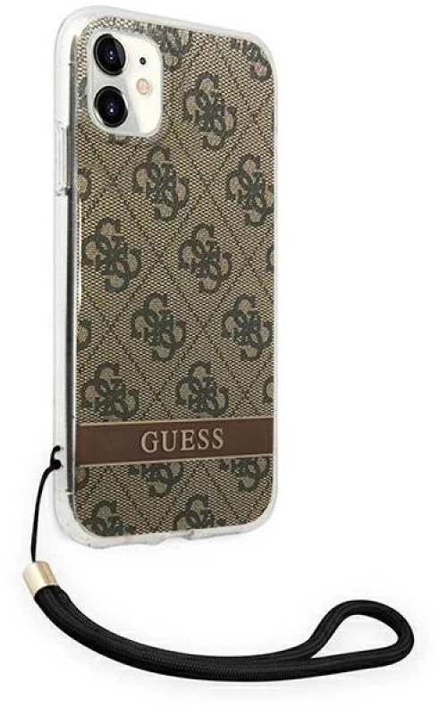 „Guess“ GUOHCN61H4STW „Apple iPhone 11“ rudas kietas dėklas 4G su spauda ir dirželiu.