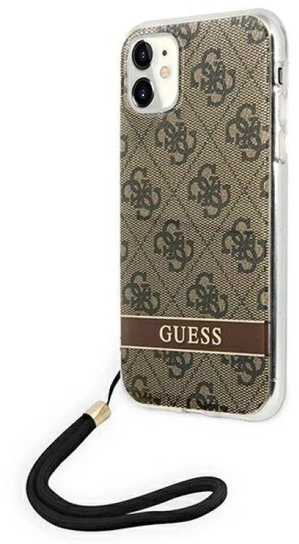„Guess“ GUOHCN61H4STW „Apple iPhone 11“ rudas kietas dėklas 4G su spauda ir dirželiu.