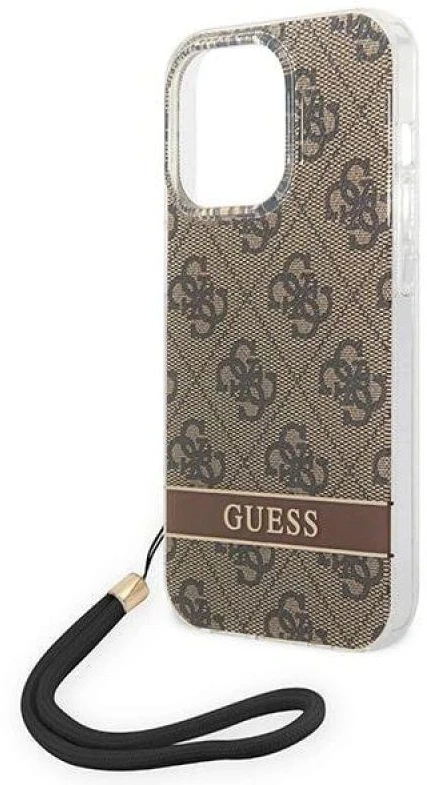„Guess“ GUOHCP14LH4STW „Apple iPhone 14 Pro 6,1“ rudas kietas dėklas 4G spausdinimo dirželis