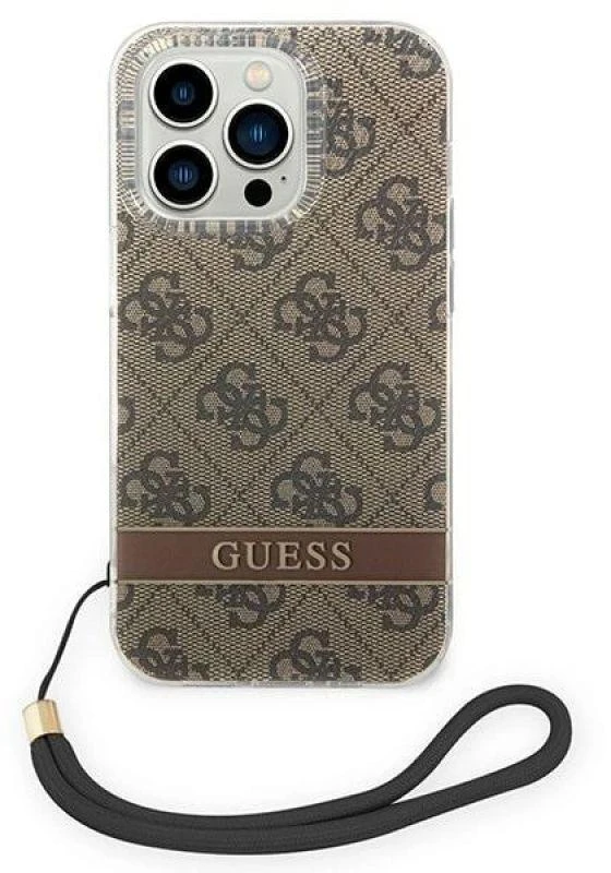 „Guess“ GUOHCP14LH4STW „Apple iPhone 14 Pro 6,1“ rudas kietas dėklas 4G spausdinimo dirželis